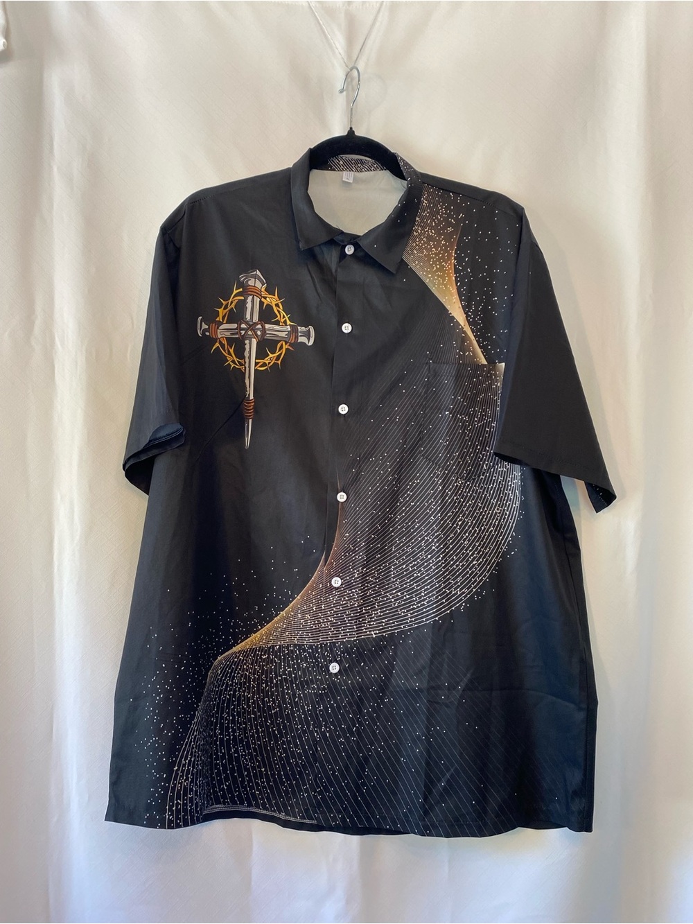 Men's Black Gold Short Sleeve Lightweight Shirt XL Dark Religious Thorn Dagger